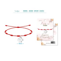 Pulsera 7 Nudos con Trebol 4 hojas en Acero Plateado (P2) ·